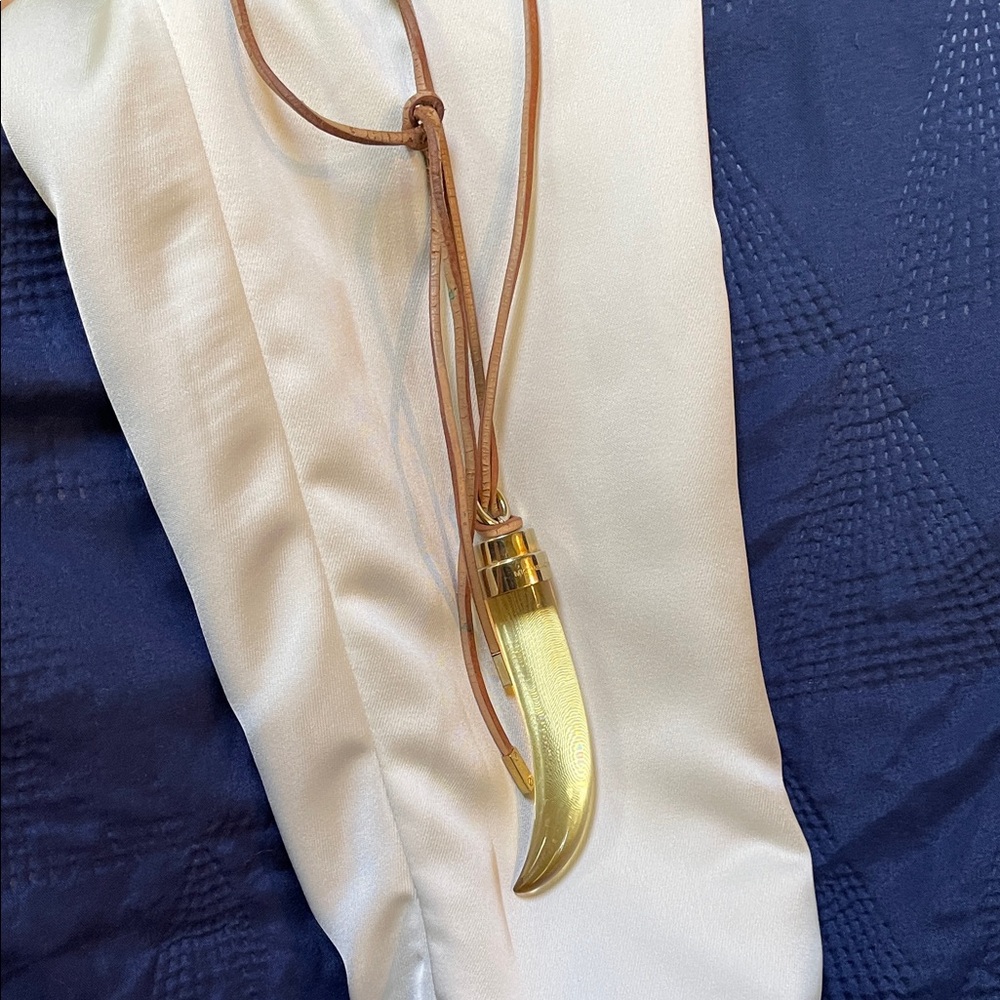 Michael Kors Brown Leather Necklace with Horn Pendant